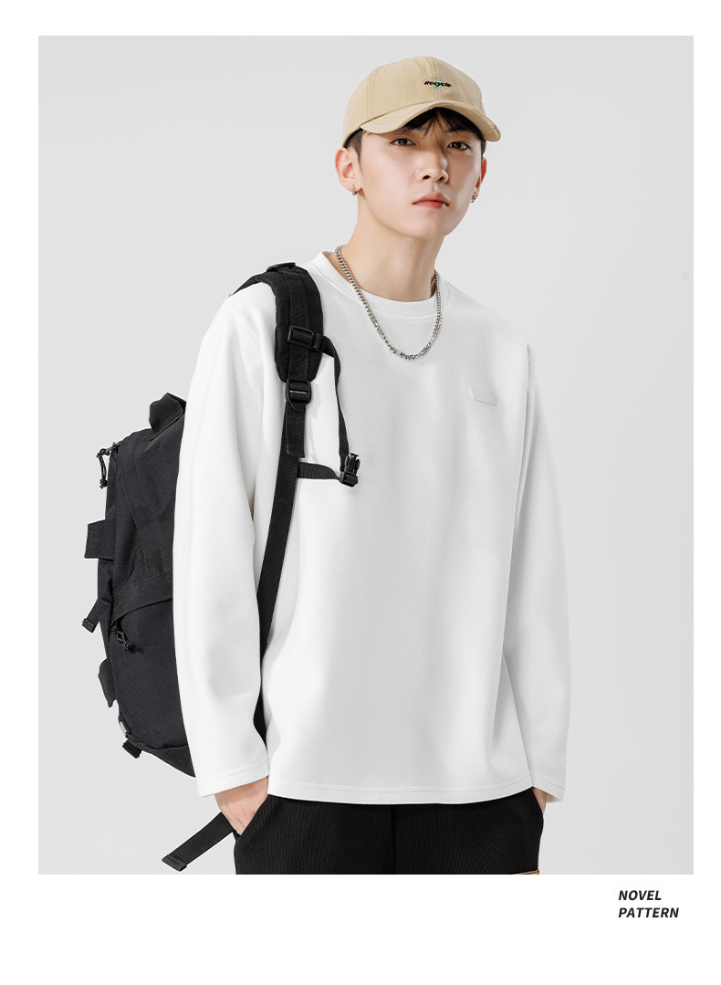 Men's Long Sleeve Cotton T-Shirt, Loose Fit Crew Neck Letter Print Top for Teens