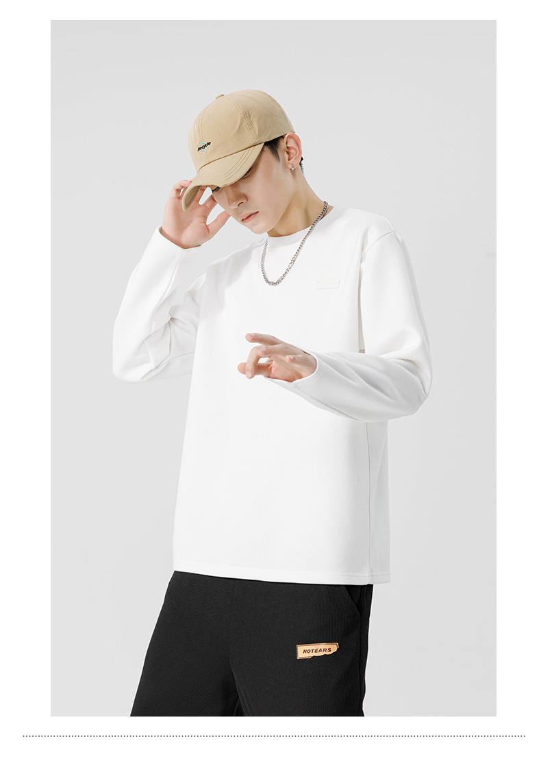 Men's Long Sleeve Cotton T-Shirt, Loose Fit Crew Neck Letter Print Top for Teens