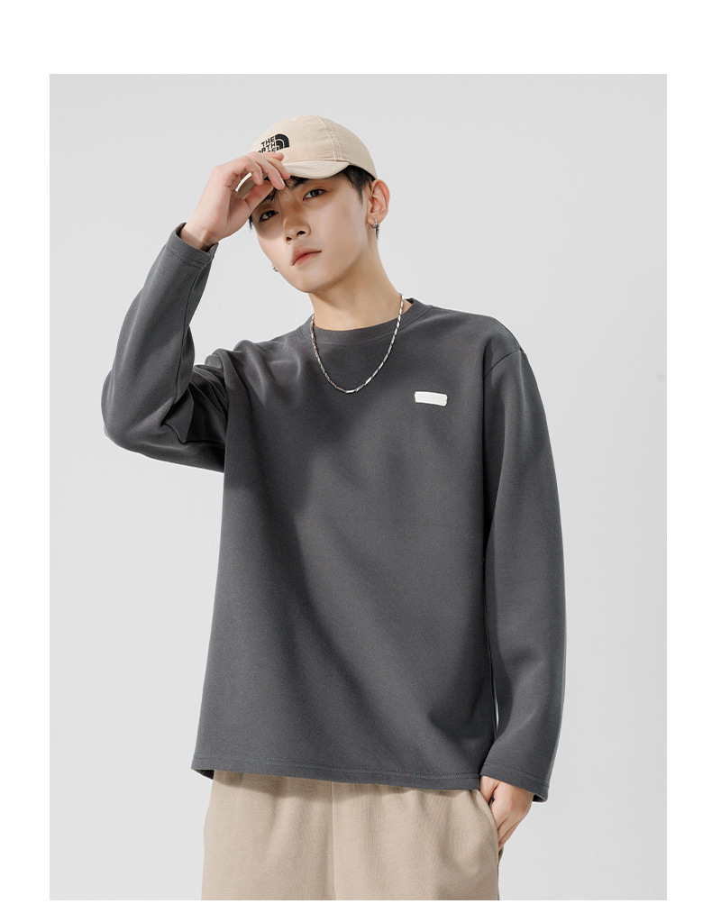 Men's Long Sleeve Cotton T-Shirt, Loose Fit Crew Neck Letter Print Top for Teens