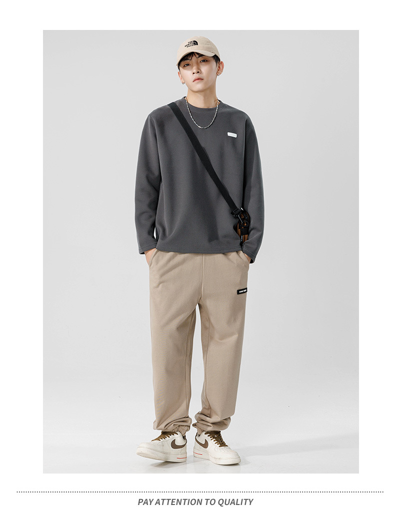 Men's Long Sleeve Cotton T-Shirt, Loose Fit Crew Neck Letter Print Top for Teens