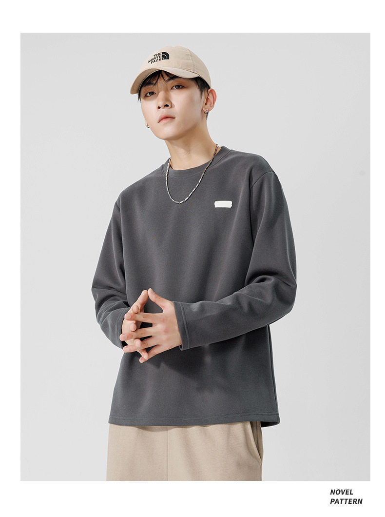 Men's Long Sleeve Cotton T-Shirt, Loose Fit Crew Neck Letter Print Top for Teens