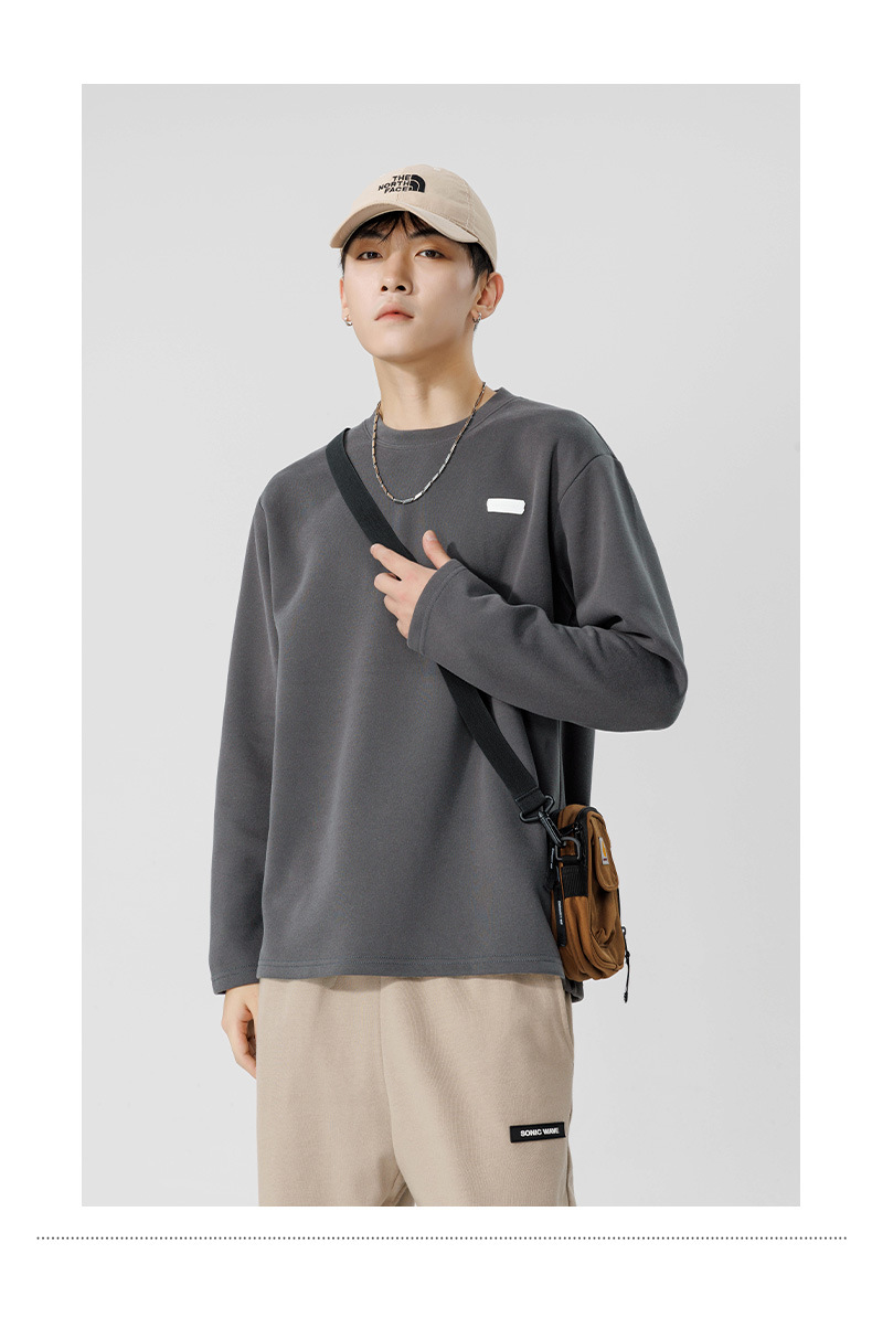 Men's Long Sleeve Cotton T-Shirt, Loose Fit Crew Neck Letter Print Top for Teens