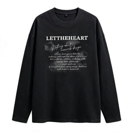 Men's 100% Cotton Long Sleeve T-Shirt, Crew Neck Pullover with Print, Casual Top for Winter