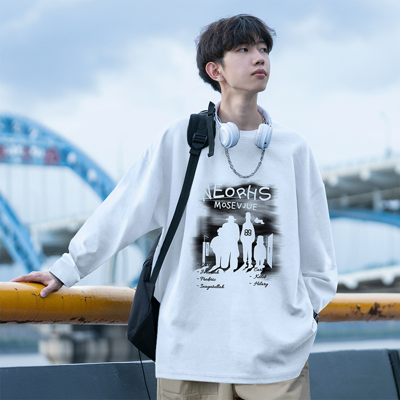 Men's Long Sleeve Cotton T-Shirt, Crew Neck Solid Color Heavyweight Casual Top for Spring and Fall