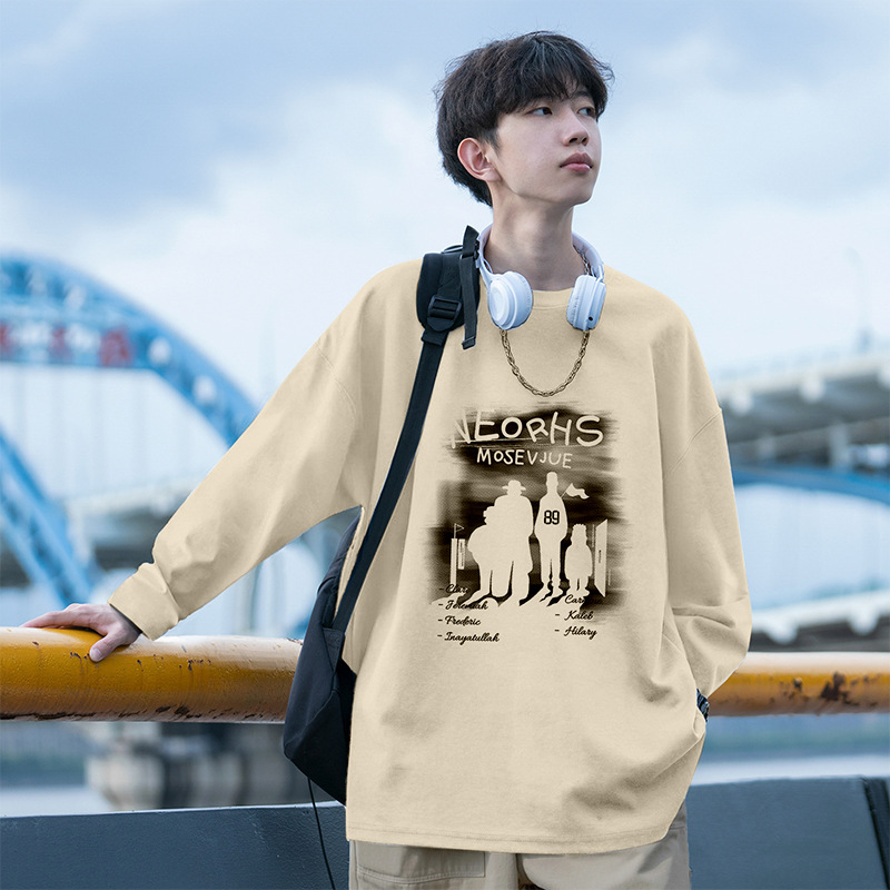 Men's Long Sleeve Cotton T-Shirt, Crew Neck Solid Color Heavyweight Casual Top for Spring and Fall