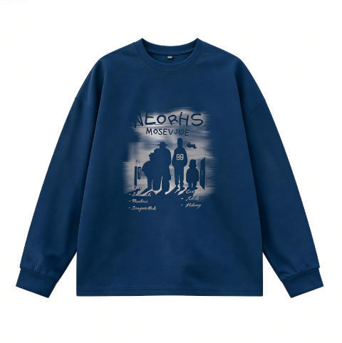 Men's Long Sleeve Cotton T-Shirt, Crew Neck Solid Color Heavyweight Casual Top for Spring and Fall