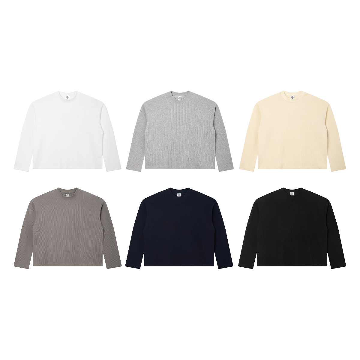 Men's Waffle Knit Long Sleeve T-Shirt, Loose Boxy Fit Crew Neck Solid Cotton Tee for Fall Sports