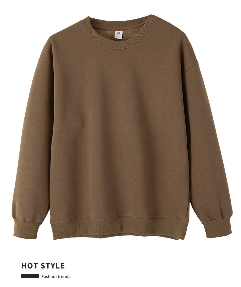 Men Fleece Lined Crew Neck Sweatshirt, Solid Color Loose Fit Pullover for Winter