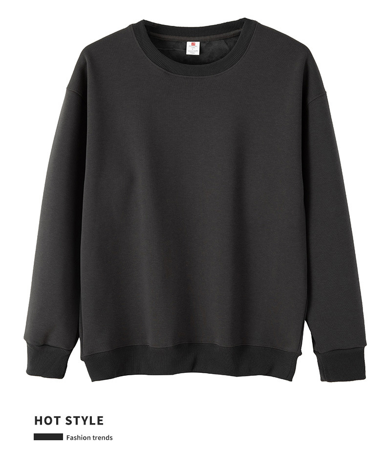 Men Fleece Lined Crew Neck Sweatshirt, Solid Color Loose Fit Pullover for Winter