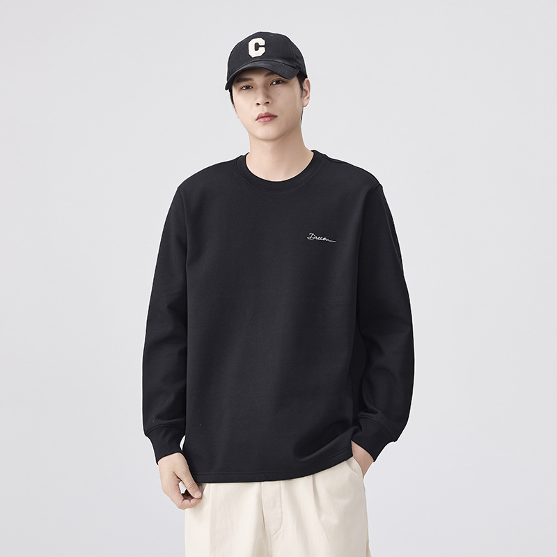 Men's Loose Fit Crew Neck Long Sleeve T-Shirt, Solid Color Casual Top for Spring and Fall