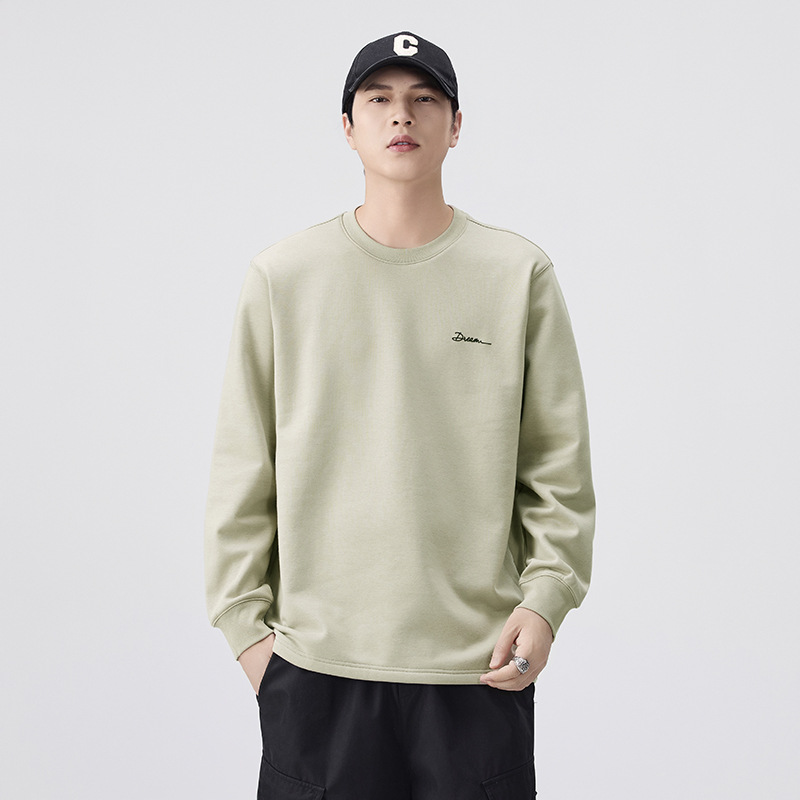Men's Loose Fit Crew Neck Long Sleeve T-Shirt, Solid Color Casual Top for Spring and Fall