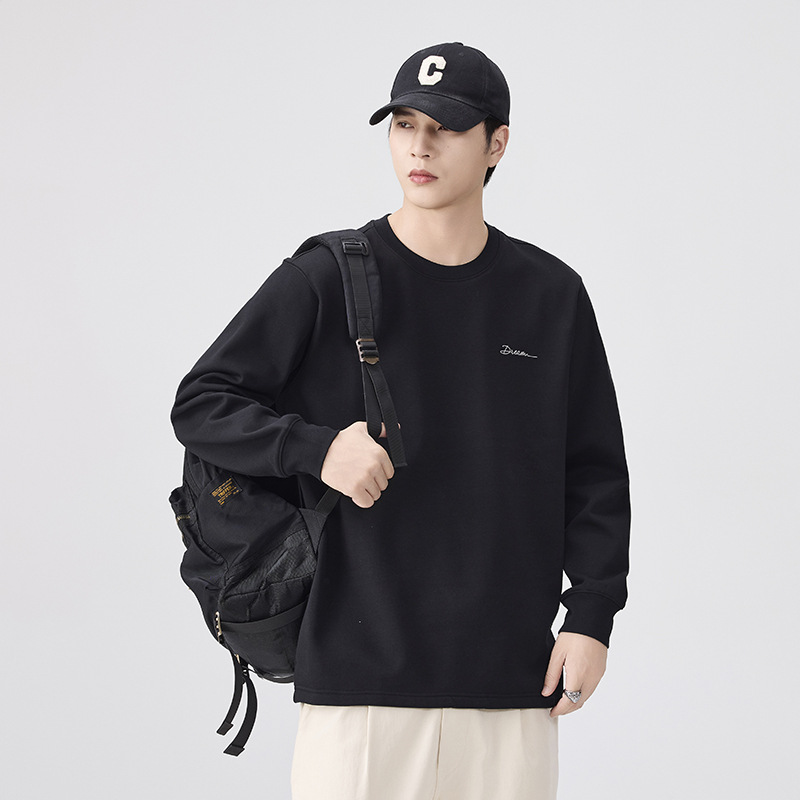Men's Loose Fit Crew Neck Long Sleeve T-Shirt, Solid Color Casual Top for Spring and Fall