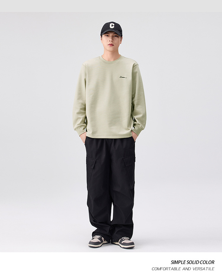 Men's Loose Fit Crew Neck Long Sleeve T-Shirt, Solid Color Casual Top for Spring and Fall