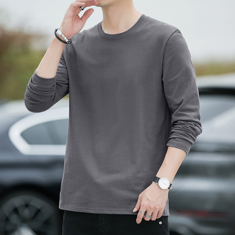 Men's Pure Cotton Long Sleeve Crewneck T-Shirt, Loose Fit Striped Top for Fall Casual Wear