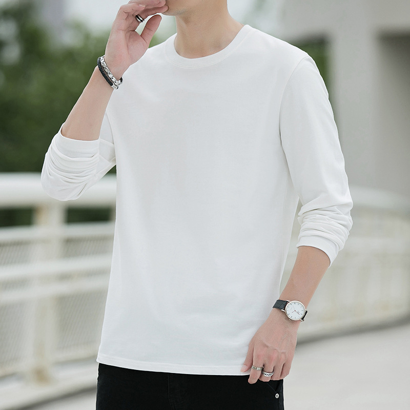 Men's Pure Cotton Long Sleeve Crewneck T-Shirt, Loose Fit Striped Top for Fall Casual Wear
