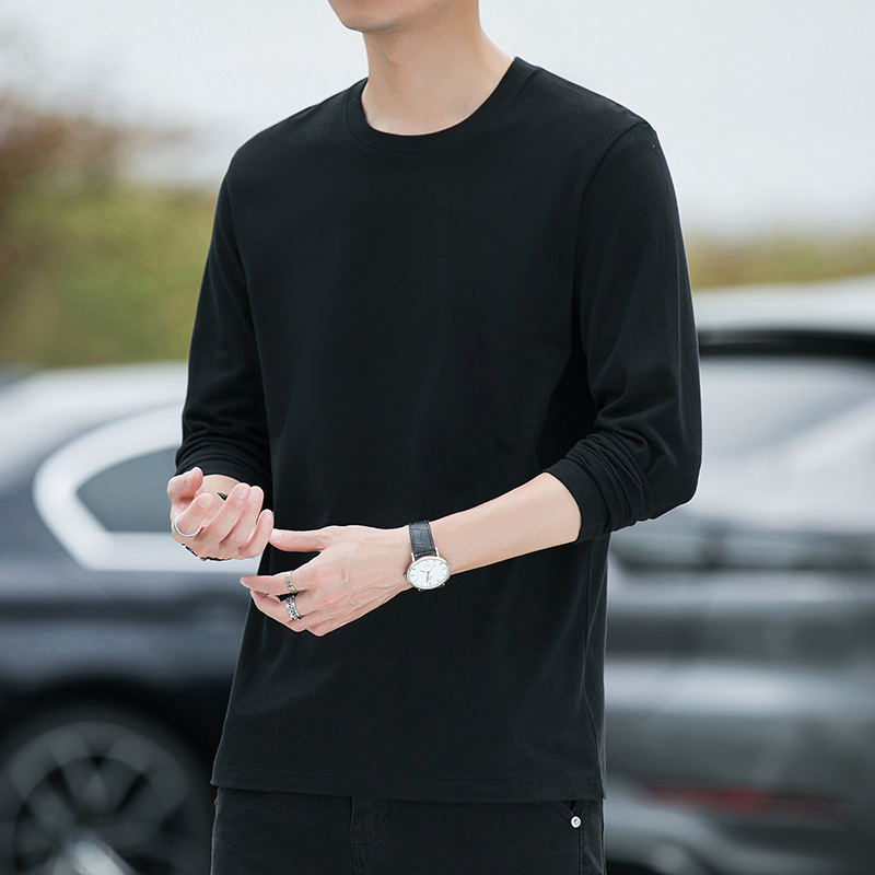 Men's Pure Cotton Long Sleeve Crewneck T-Shirt, Loose Fit Striped Top for Fall Casual Wear