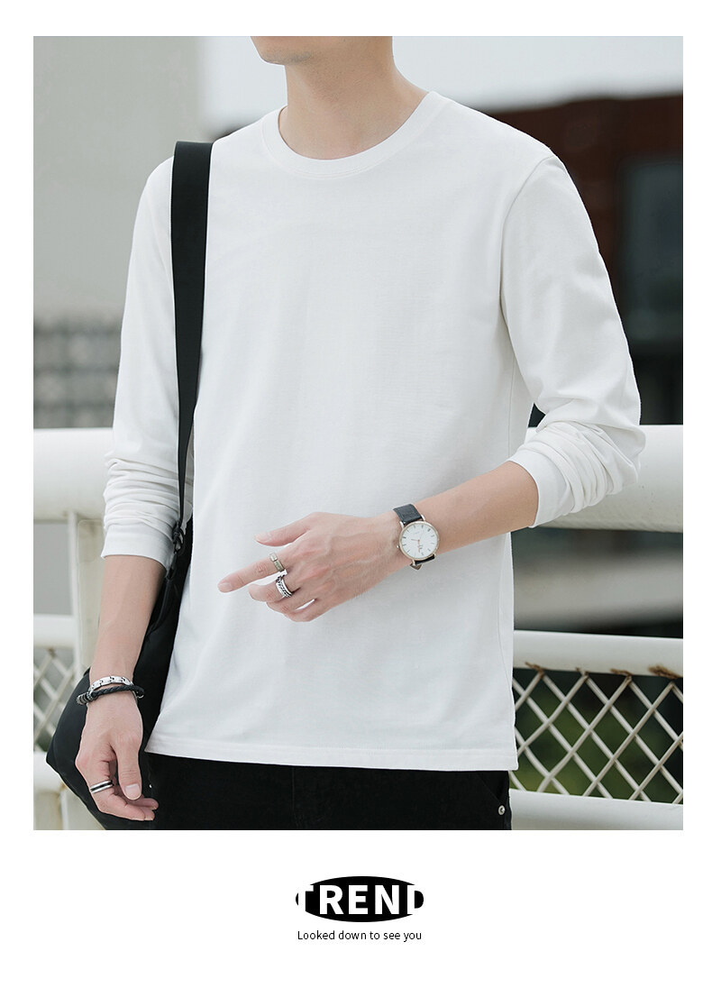 Men's Pure Cotton Long Sleeve Crewneck T-Shirt, Loose Fit Striped Top for Fall Casual Wear