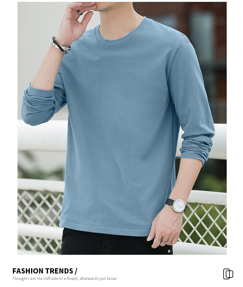 Men's Pure Cotton Long Sleeve Crewneck T-Shirt, Loose Fit Striped Top for Fall Casual Wear