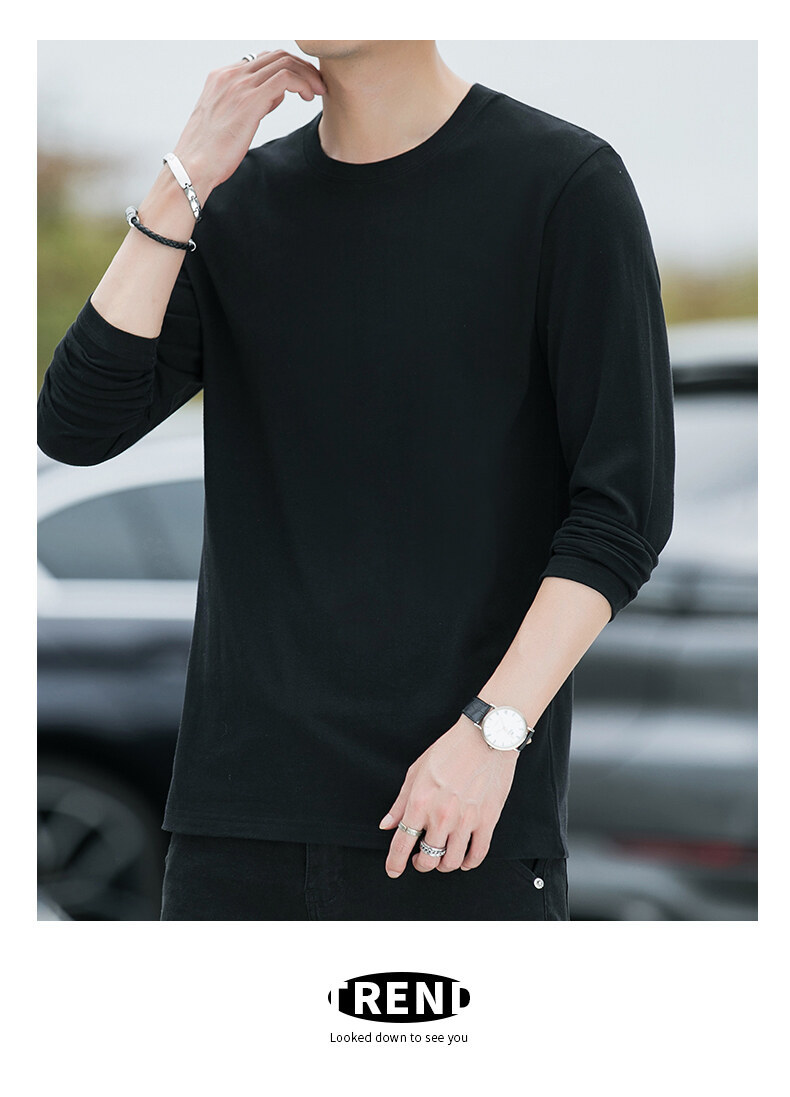 Men's Pure Cotton Long Sleeve Crewneck T-Shirt, Loose Fit Striped Top for Fall Casual Wear