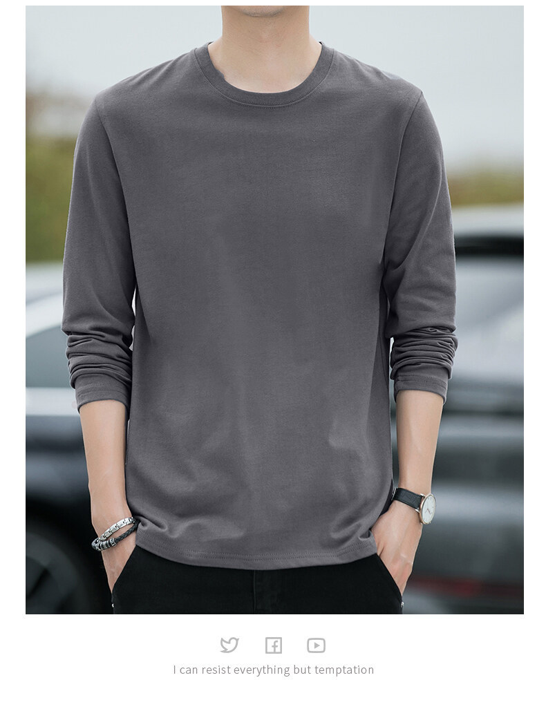 Men's Pure Cotton Long Sleeve Crewneck T-Shirt, Loose Fit Striped Top for Fall Casual Wear