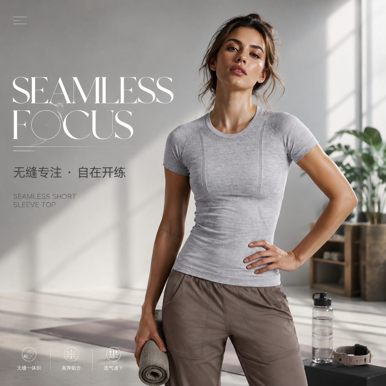 Women's Short Sleeve Crewneck Yoga T-Shirt, Breathable Slim Fit Running Gym Top S2067