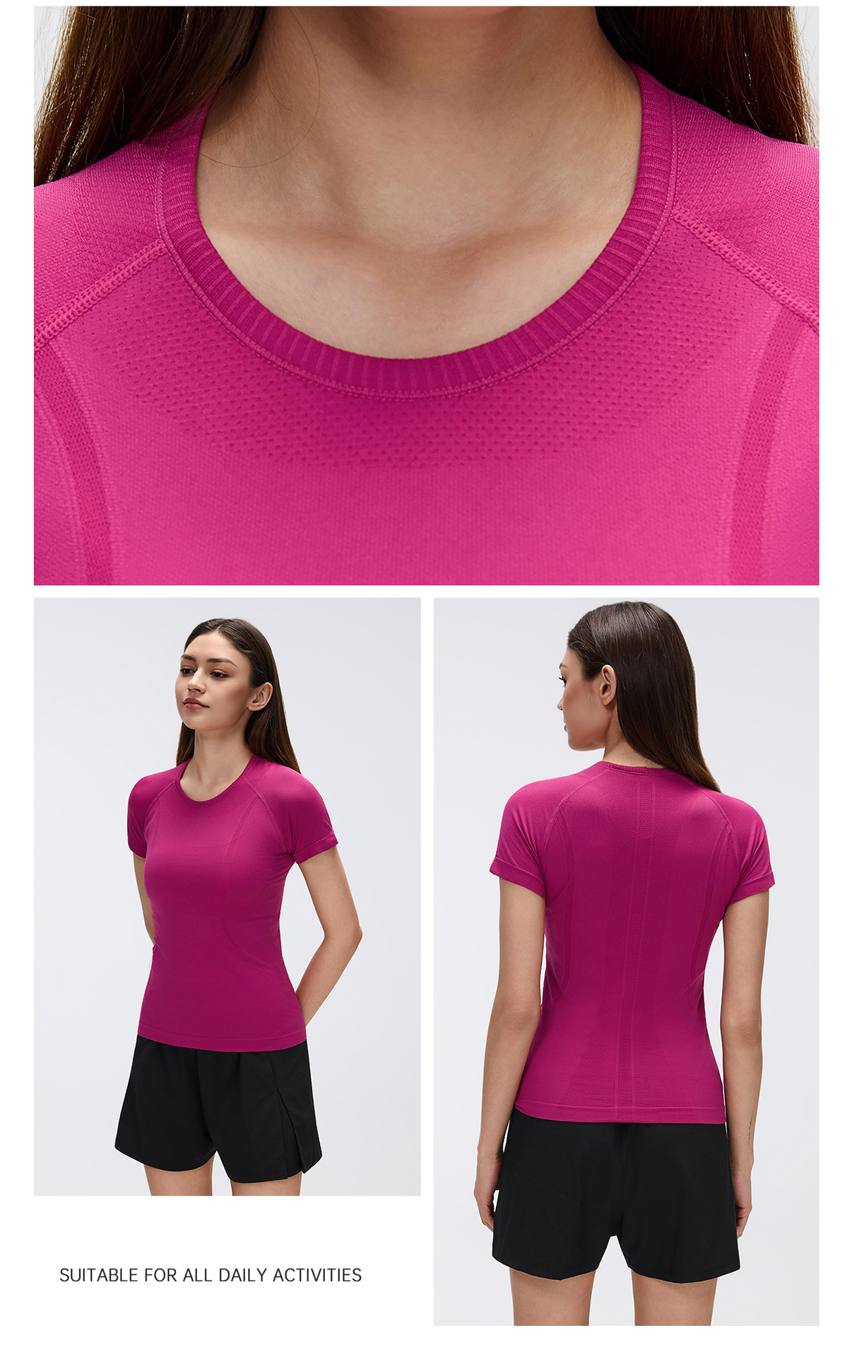 Women's Short Sleeve Crewneck Yoga T-Shirt, Breathable Slim Fit Running Gym Top S2067
