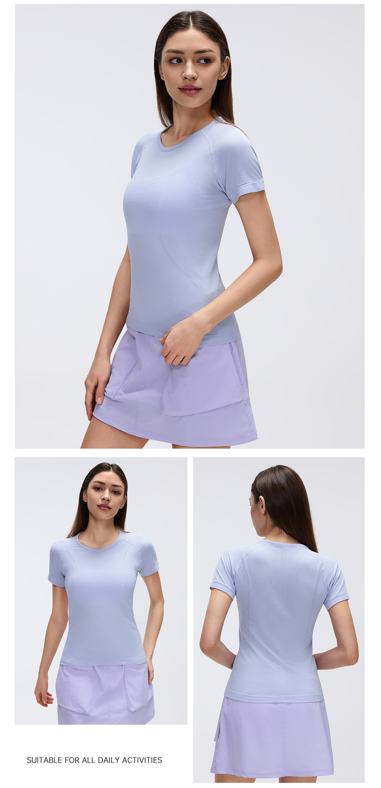 Women's Short Sleeve Crewneck Yoga T-Shirt, Breathable Slim Fit Running Gym Top S2067