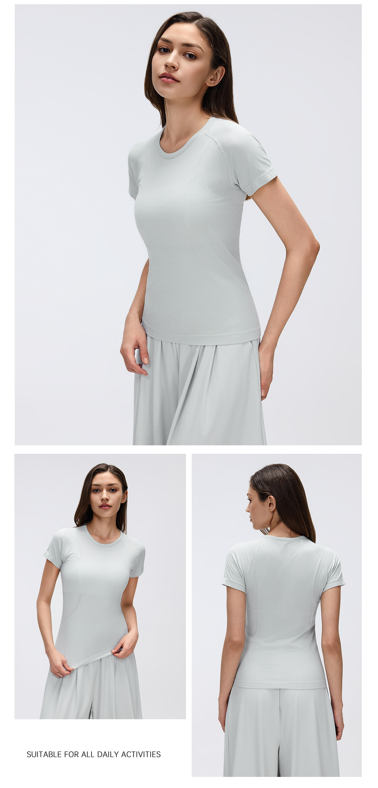 Women's Short Sleeve Crewneck Yoga T-Shirt, Breathable Slim Fit Running Gym Top S2067