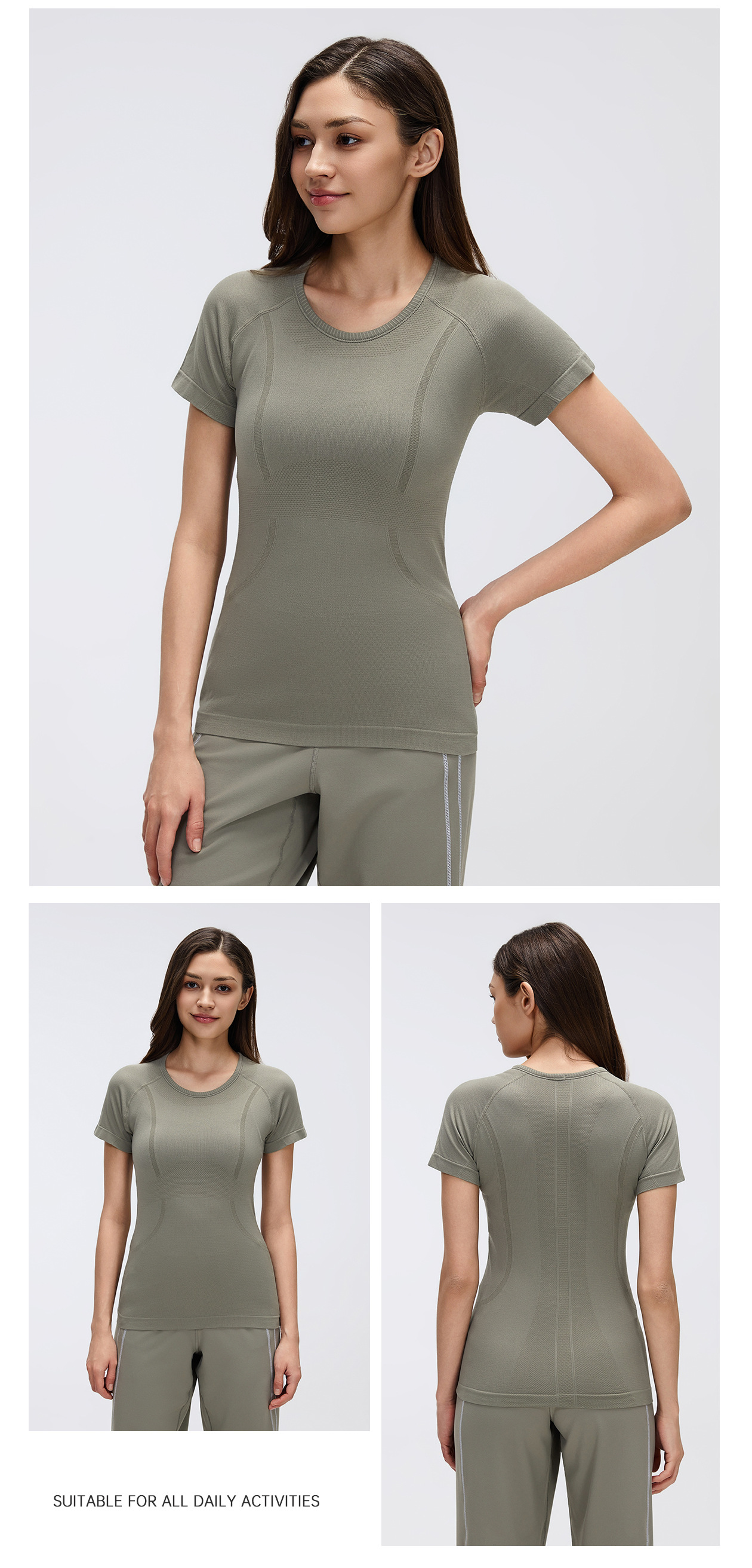 Women's Short Sleeve Crewneck Yoga T-Shirt, Breathable Slim Fit Running Gym Top S2067