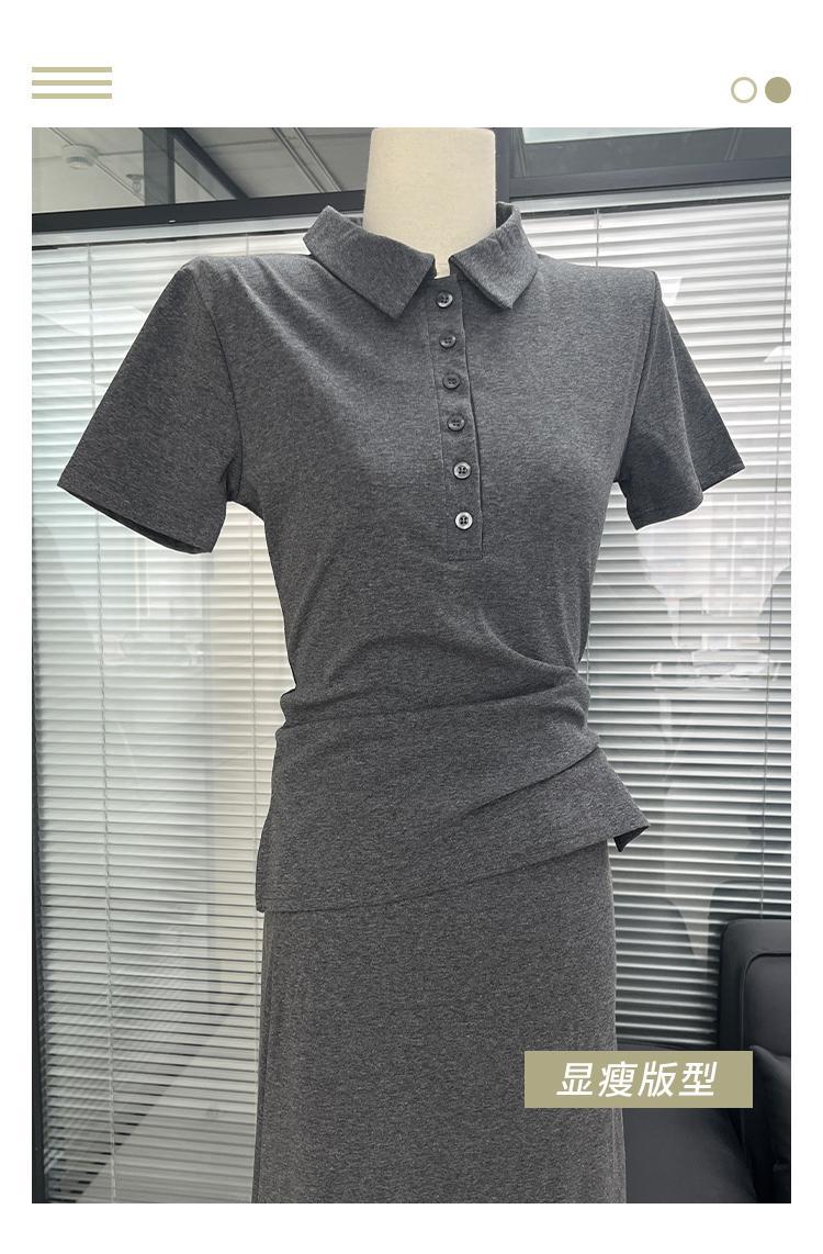 Women Cotton Polo Shirt Short Sleeve Slim Fit Button Collar Summer Commute Top