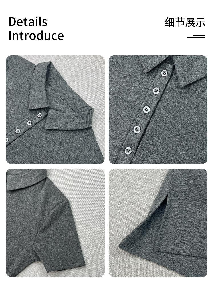 Women Cotton Polo Shirt Short Sleeve Slim Fit Button Collar Summer Commute Top