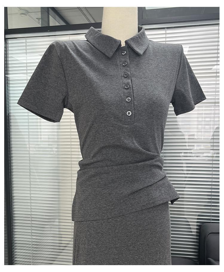 Women Cotton Polo Shirt Short Sleeve Slim Fit Button Collar Summer Commute Top