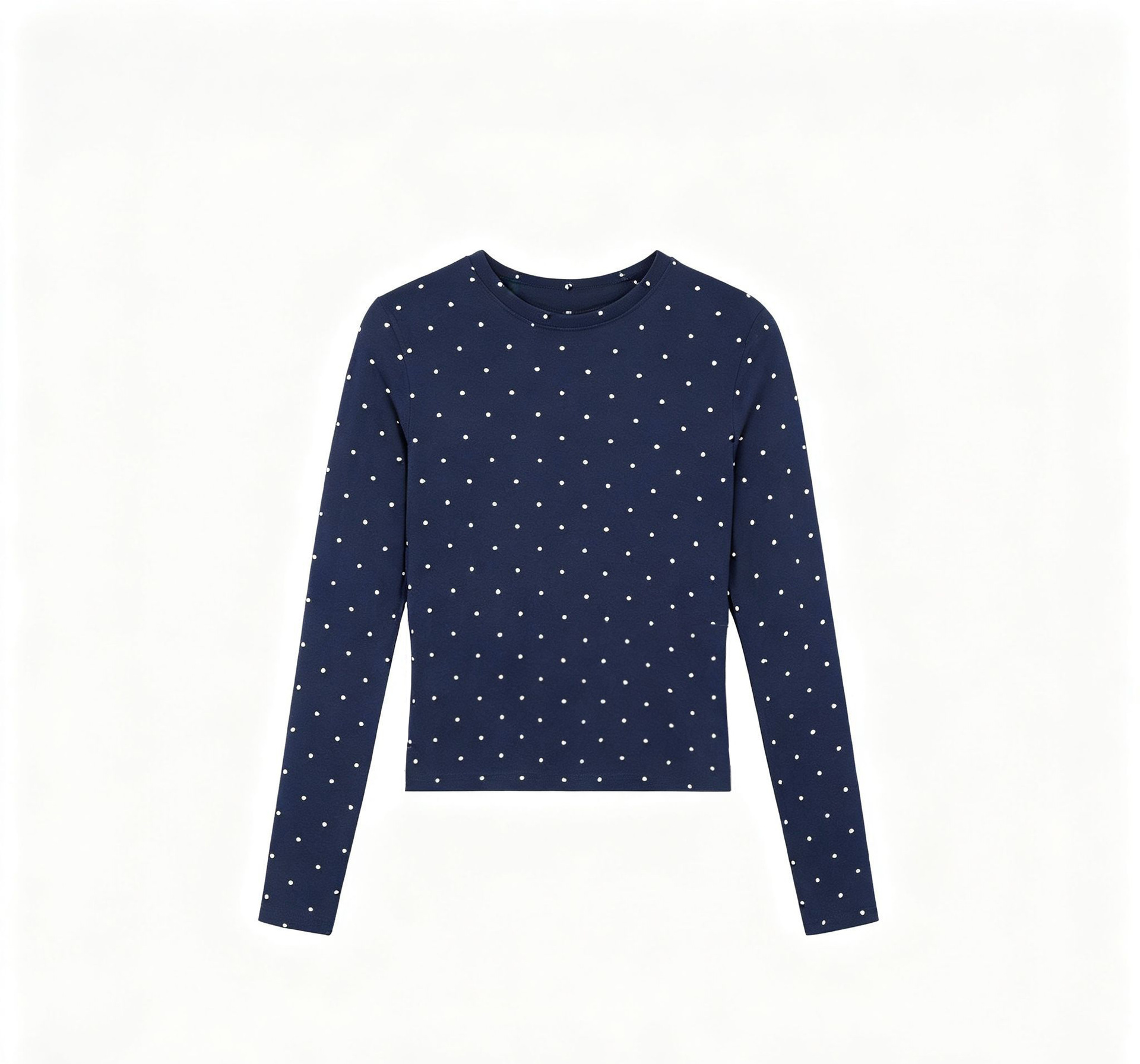 Women Polka Dot Long Sleeve Crew Neck T-Shirt Slim Fit Cotton Letter Print Top