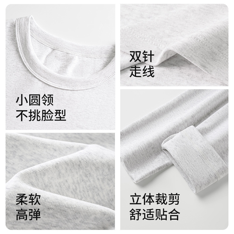 Women Long Sleeve Cotton T-Shirt Solid Color Slim Fit Crew Neck Short Top for Fall
