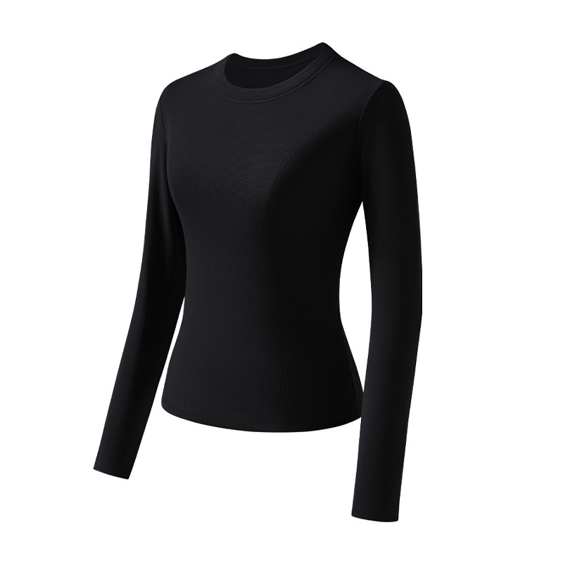 Women Long Sleeve Cotton T-Shirt Solid Color Slim Fit Crew Neck Short Top for Fall