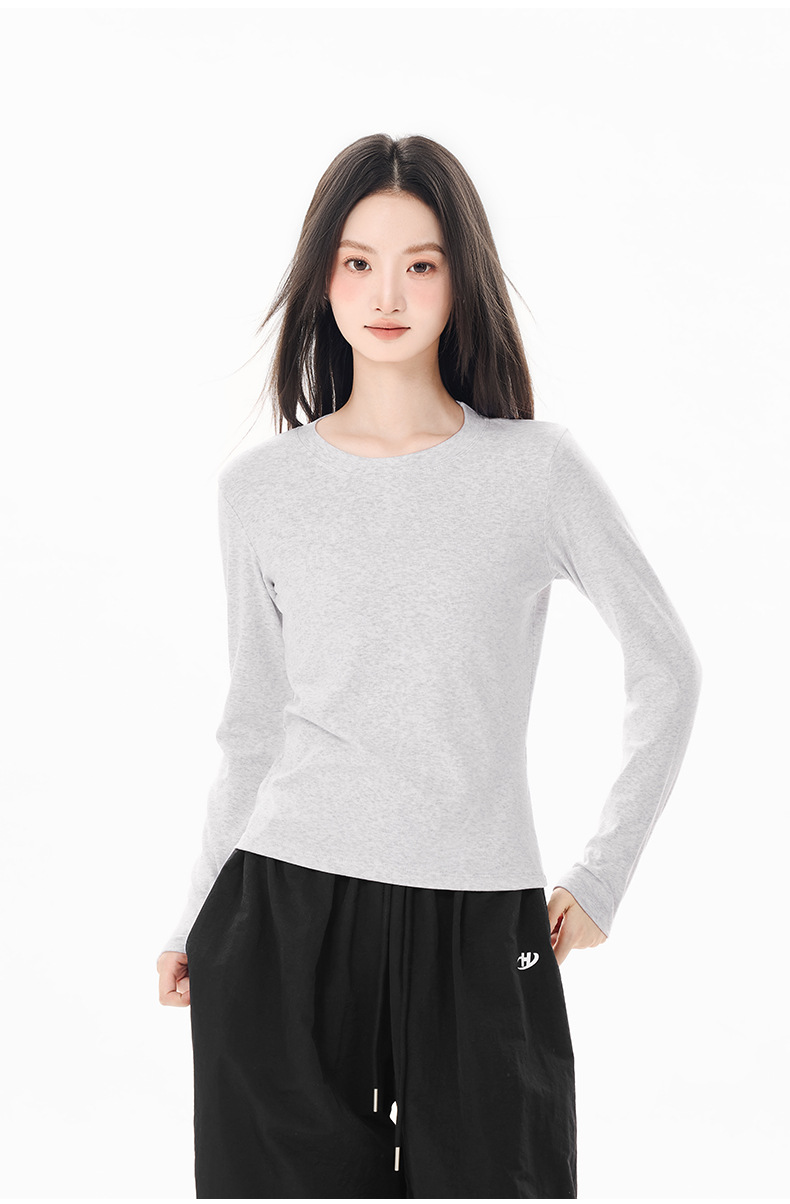 Women Long Sleeve Cotton T-Shirt Solid Color Slim Fit Crew Neck Short Top for Fall