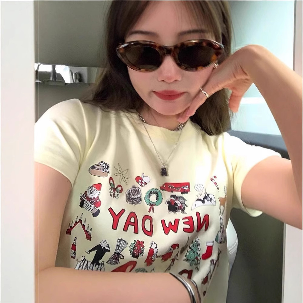 Women Cotton Crewneck Letter Print T-Shirt, Short Sleeve Slim Fit Casual Top for Everyday Wear