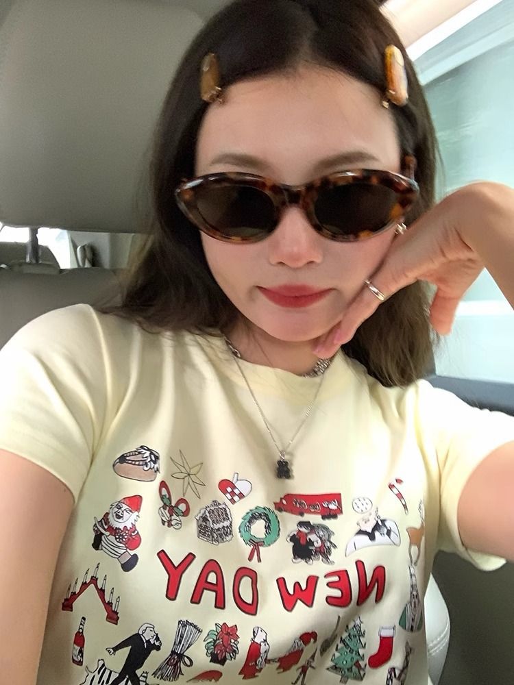Women Cotton Crewneck Letter Print T-Shirt, Short Sleeve Slim Fit Casual Top for Everyday Wear