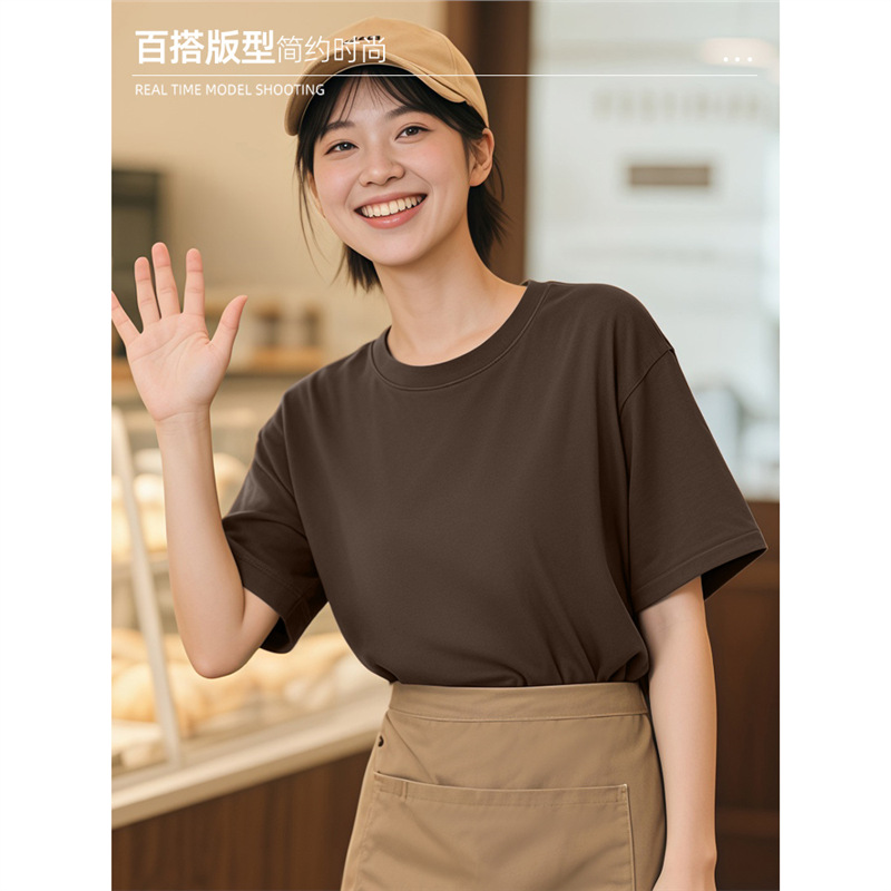 Women Oversize Short Sleeve Crew Neck T-Shirt with Logo Embroidery for Work Uniform Summer