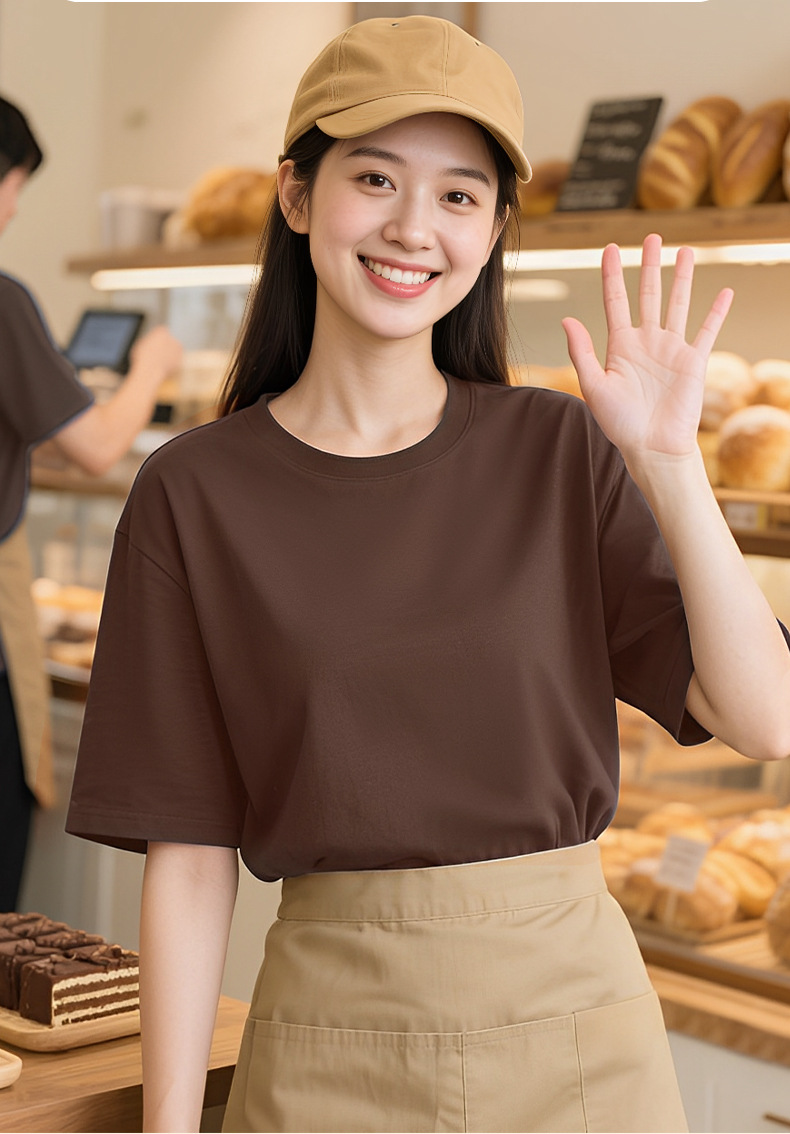 Women Oversize Short Sleeve Crew Neck T-Shirt with Logo Embroidery for Work Uniform Summer