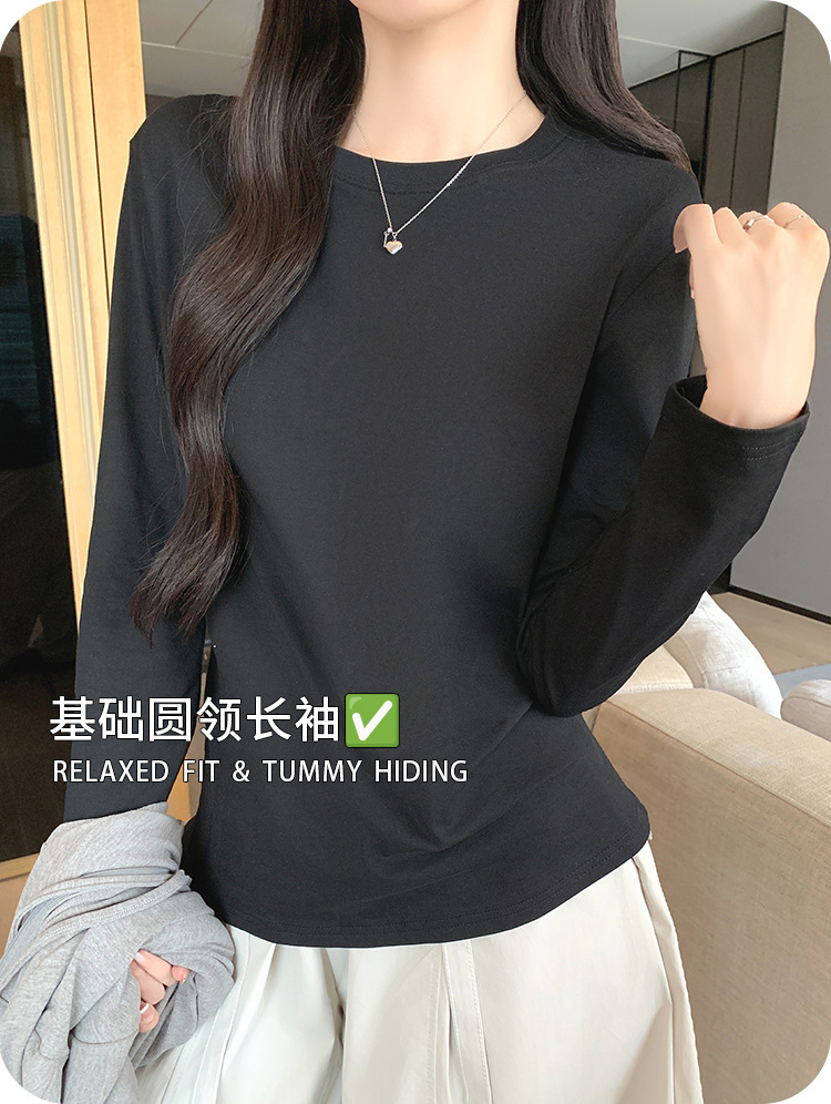 Women Cotton Long Sleeve Crew Neck T-Shirt, Loose Fit Solid Color Basic Top for Early Fall Layering