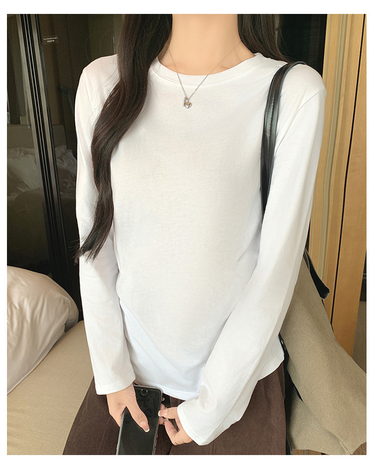 Women Cotton Long Sleeve Crew Neck T-Shirt, Loose Fit Solid Color Basic Top for Early Fall Layering