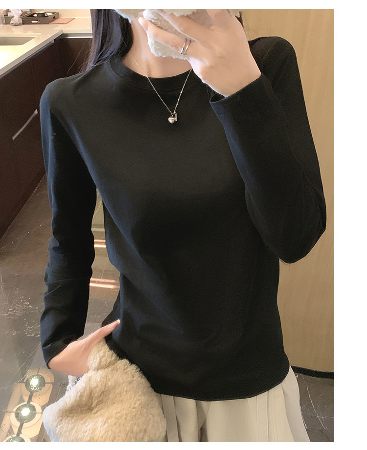 Women Cotton Long Sleeve Crew Neck T-Shirt, Loose Fit Solid Color Basic Top for Early Fall Layering
