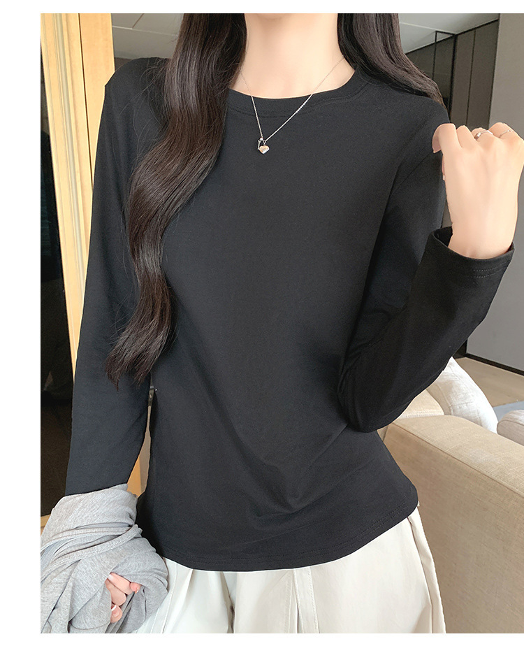 Women Cotton Long Sleeve Crew Neck T-Shirt, Loose Fit Solid Color Basic Top for Early Fall Layering
