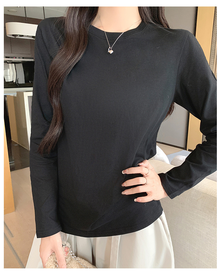Women Cotton Long Sleeve Crew Neck T-Shirt, Loose Fit Solid Color Basic Top for Early Fall Layering
