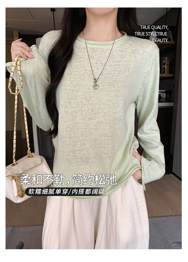 Women's Cotton Blend Long Sleeve Crew Neck T-Shirt, Loose Fit Button Cuff Top for Fall Winter