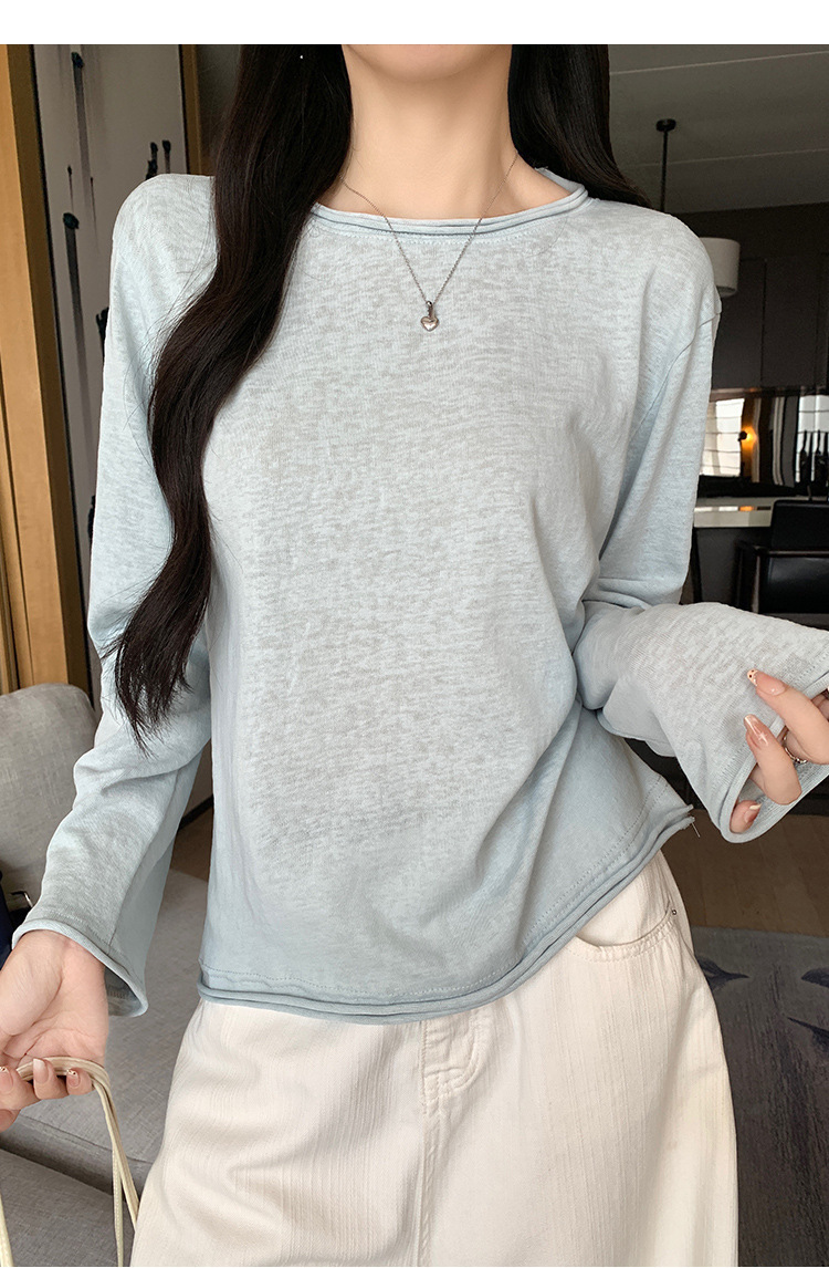 Women's Cotton Blend Long Sleeve Crew Neck T-Shirt, Loose Fit Button Cuff Top for Fall Winter