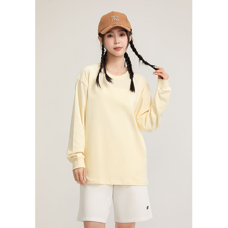 Korean Style Cotton Crew Neck Long Sleeve Pullover T-Shirt for Men and Women