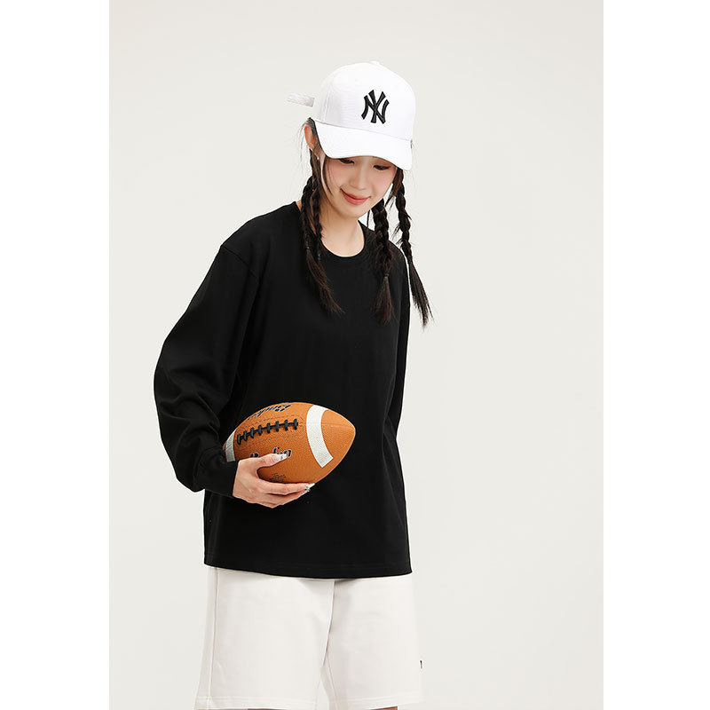 Korean Style Cotton Crew Neck Long Sleeve Pullover T-Shirt for Men and Women