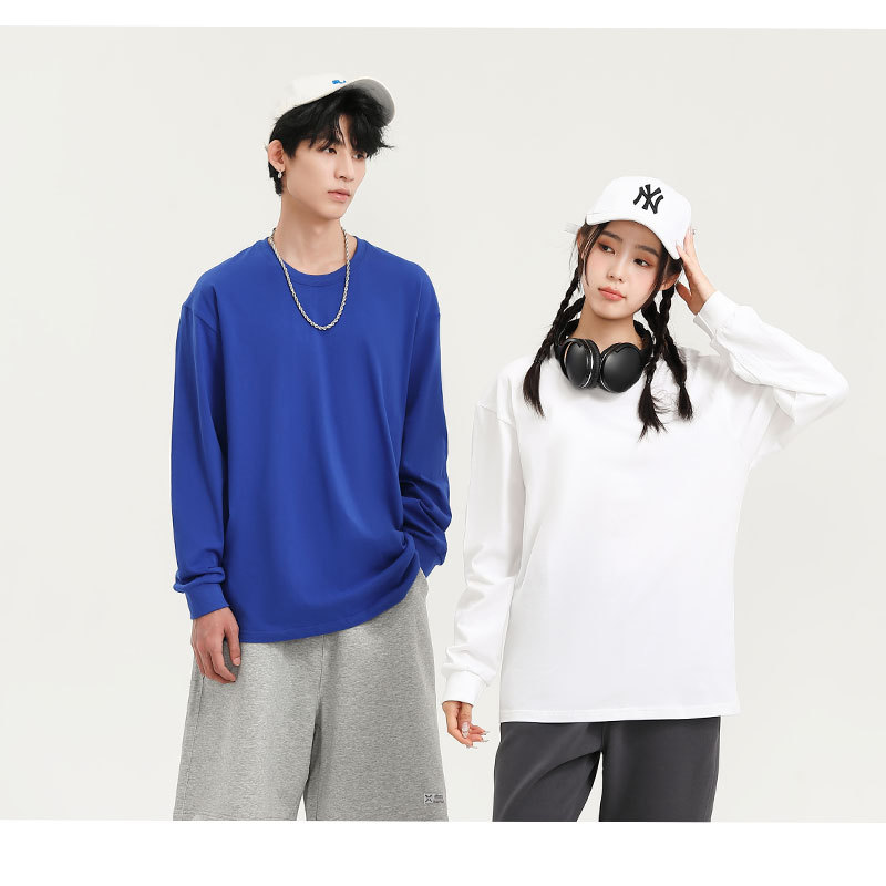 Korean Style Cotton Crew Neck Long Sleeve Pullover T-Shirt for Men and Women